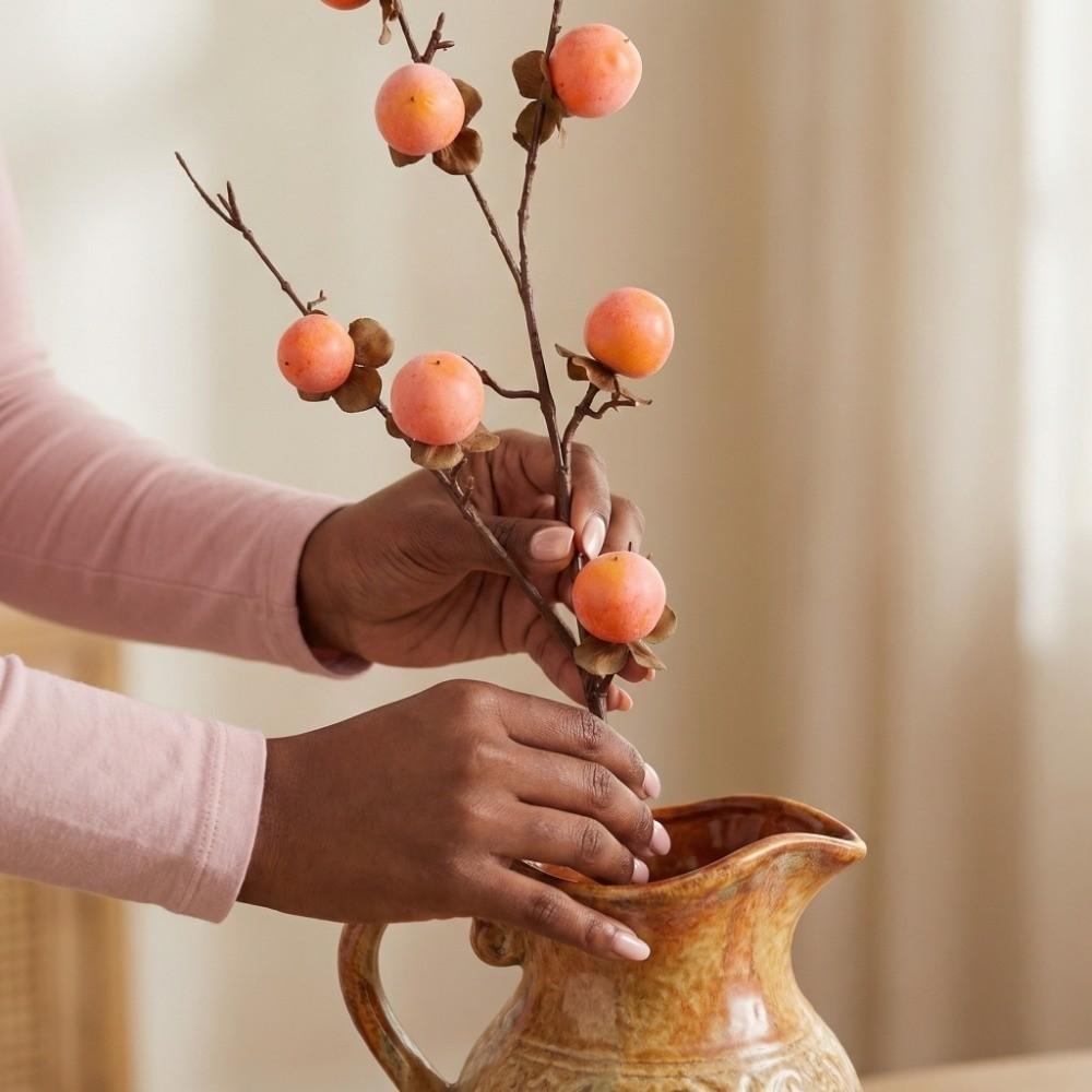 8 Heads Artificial Persimmon Branch Realistic Handmade Simulation Persimmon Fruit Elegant Plastic Fake Plants Living Room