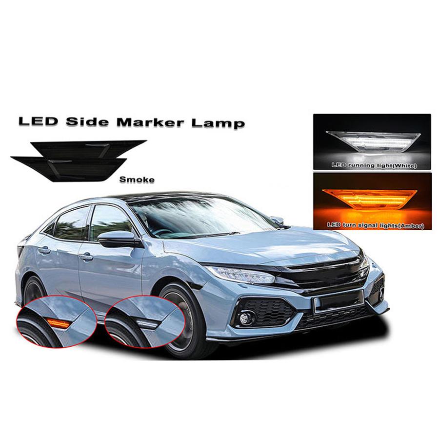 Car Switchback LED Side Marker Turn Signal Lamp Smoke For 2016+ Honda Civic 10th