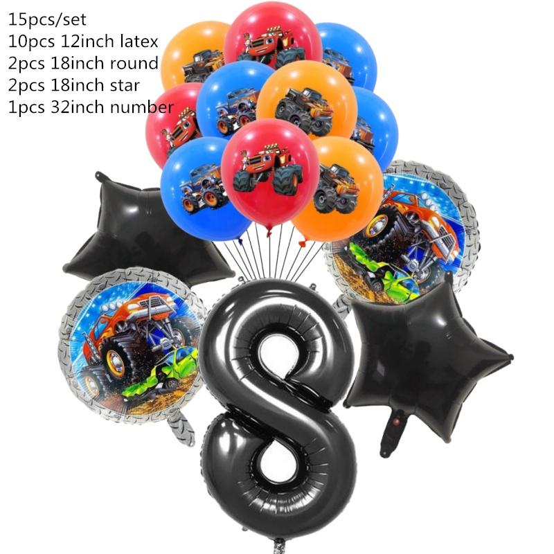 15Pcs Monster Truck Balloon Car Themed Birthday Foil Ballons Dump Truck Helium Balloon Boy Birthday Party Decor Supplies