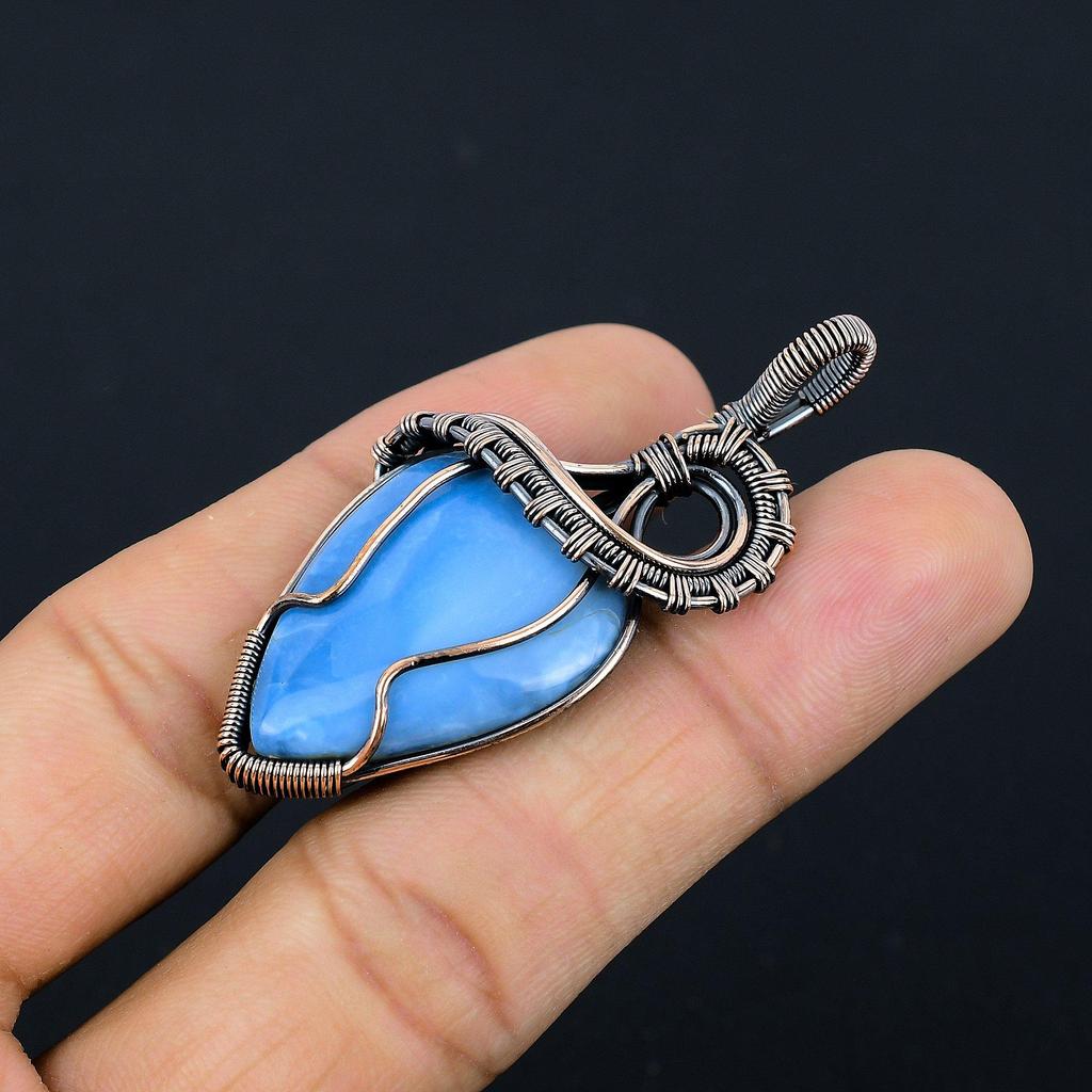 Owyhee Opal Pendant, 999 Copper Wire Wrapped Jewelry, Gemstone Pendant, Gift For Her Handmade Dainty Jewelry