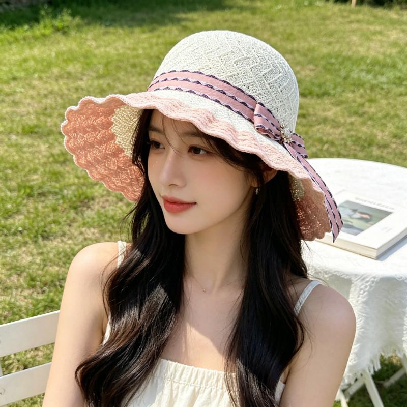 Ladies Summer Straw Hat With Wide Brim And Breathable Hollow Design For Sun Protection