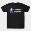 Asiatische Größe Herren Schwarzes bedrucktes T-Shirt Zertifizierter Yapper (Weißer Text) Baumwoll-T-Shirt mit No-Cut-Druck