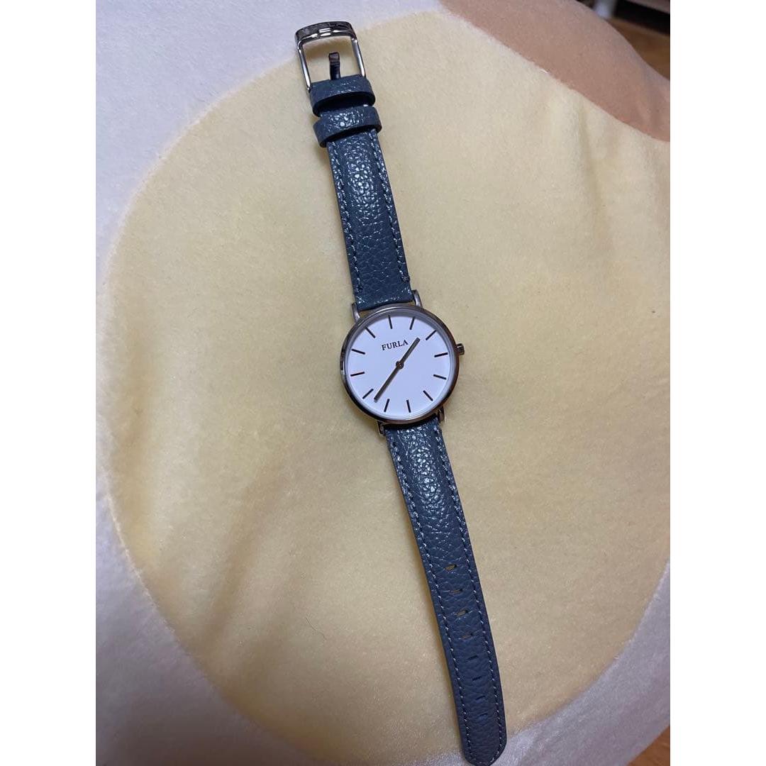 Used FURLA Watch Blue Gray Leather Strap