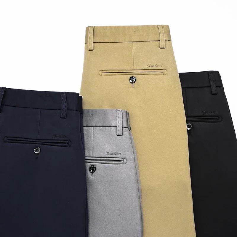 Classic Style Winter Warm Men's Business Straight Casual Pants Stretch Fabric Office Pants Fleece Thicken Trousers
