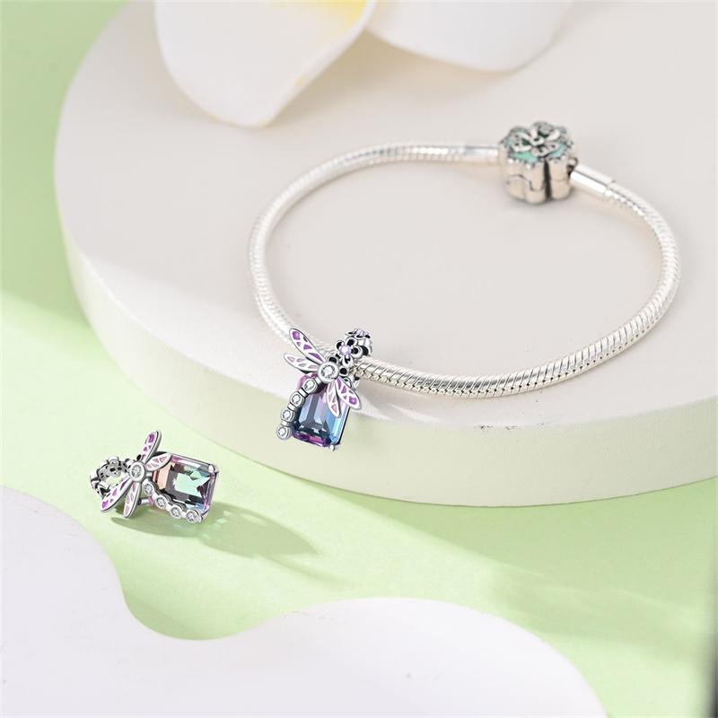 Original New Product Copper Color Shiny Square Dragonfly Pendant Fit Pan Bracelet Diy Charm Woman Jewelry