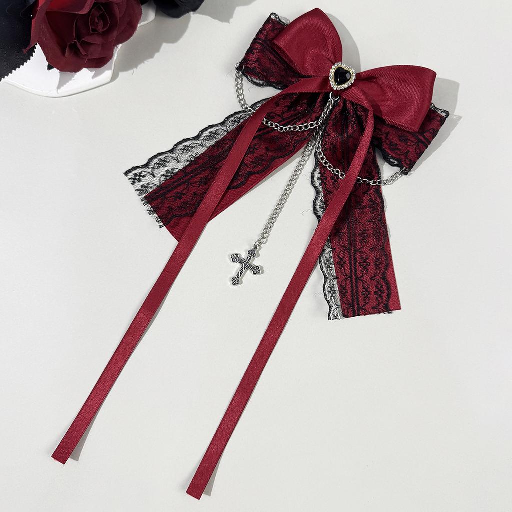 Fermacapelli Stile Lolita Gotica Fiocco con Nastro Nero Fermagli alla Moda per Donne