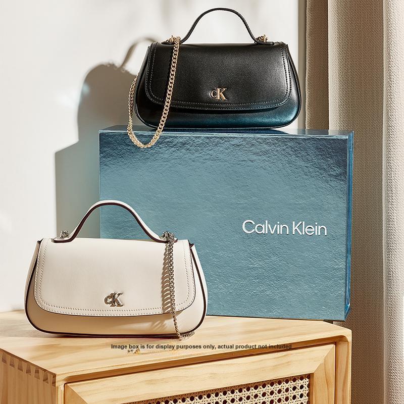 Calvin Klein Elegant Commuter Letter Shoulder Chain Mixed Material Tote Bag Small Women handbags Lily-White 4F3282G-FUP