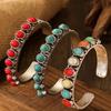 Bohemian Women's Turquoise Inlaid Open Bangle Bracelet with Vintage Color Retention