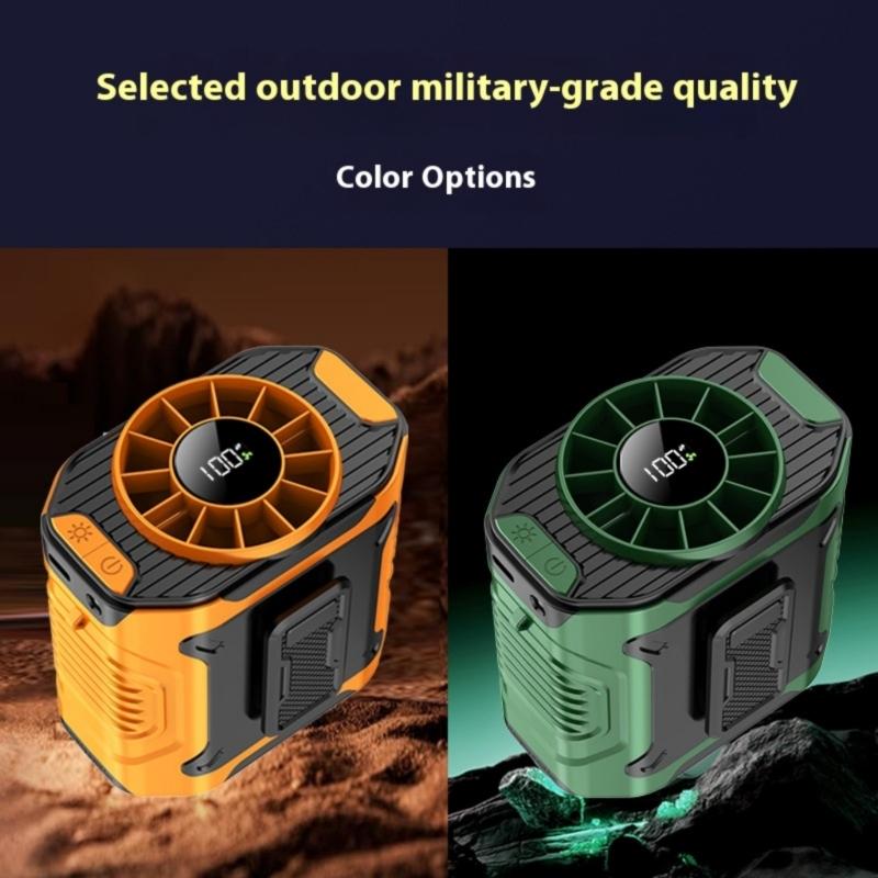 Portable Handsfree Waist Clip Fan With Rechargeable Battery And Builts In LED Light For Outdoor Activity