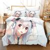 Anime Super Sonico Bedding Set, Duvet Cover & 2 Pillowcases, Music Girl with Headphones Pattern Breathable Fabric All Season