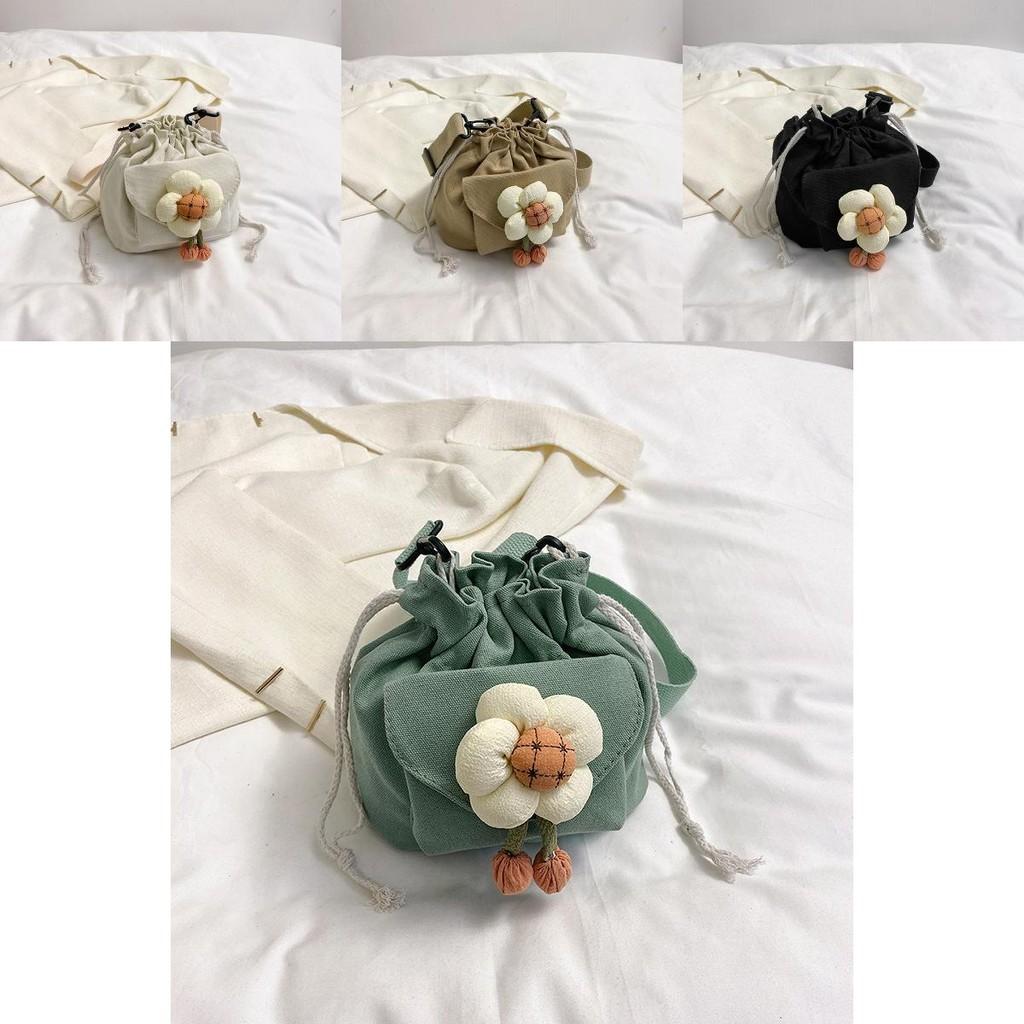 Chic Canvas Flower Bucket Bag Ideal For Summer Fashion Versatile Shoulder Bag For Everyday Use