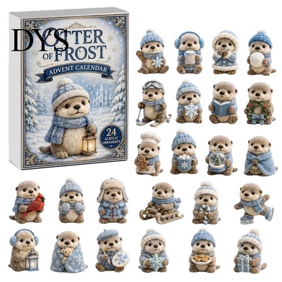 Festliche Tischdekoration Otter Adventskalender 2026, 24 Tage 2D Flache Acryl-Anhänger Weihnachten Otter Kalender Countdown-Kalender, Niedliche Cartoon-Figur