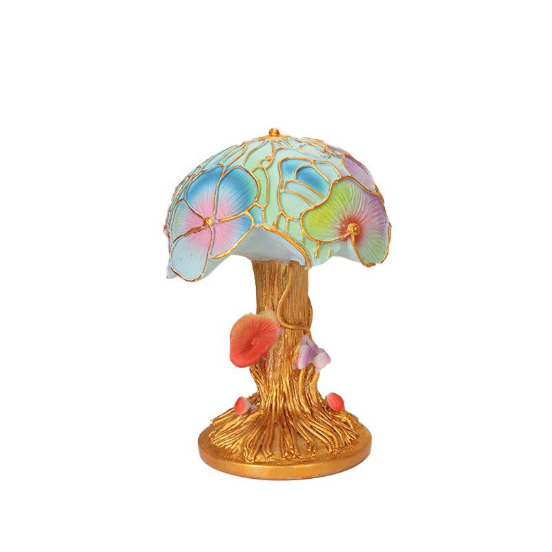 Painting Mushroom Table Lamp,Stained Plant Night Light,Resin Mushroom Bedside Lamp for Bedroom Living Room Home Office Decor
