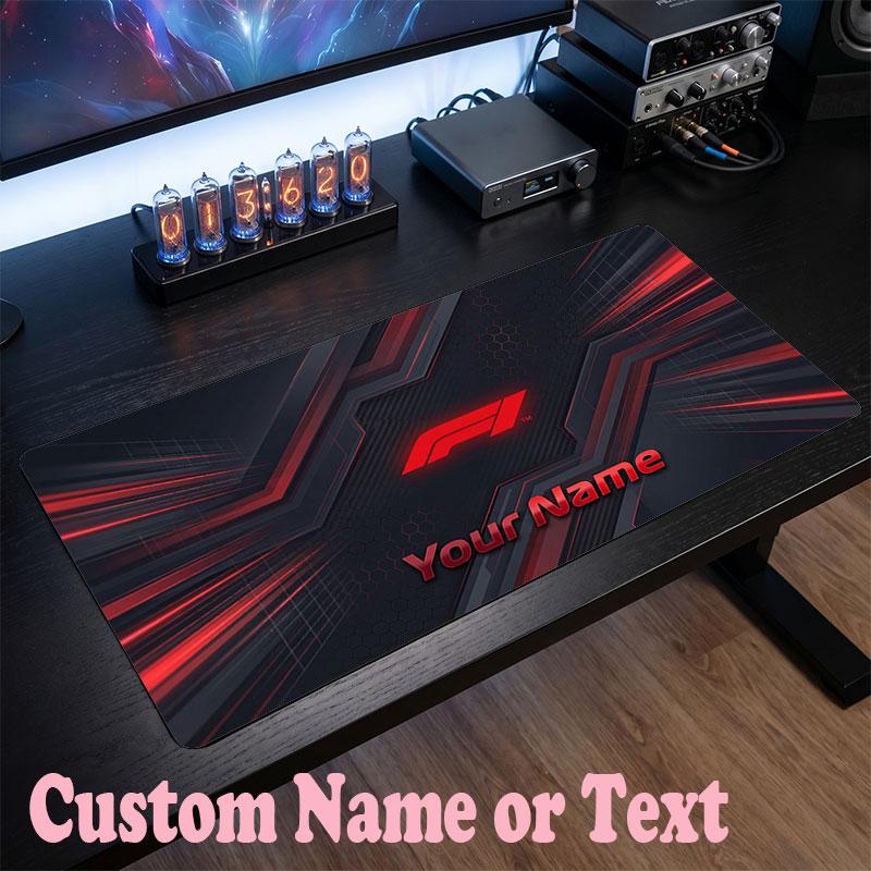 F1 Customized Name Text Mouse Pad, Large Desk Mouse Mat Personalized Home Office Present