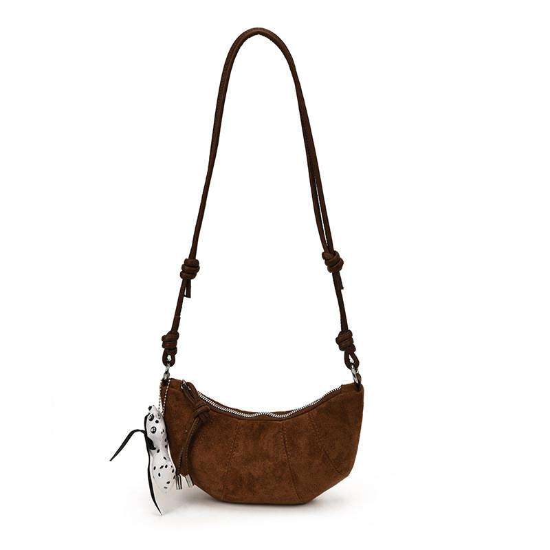 Style Small Water Dumpling Shape Shoulder Bag With Zipper Closure коричневый
