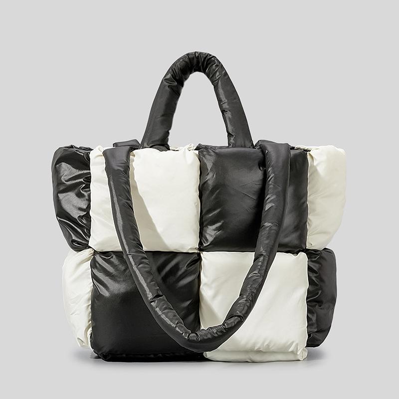 "2025 New Soft Checkered Cotton Handbag: Fashionable, Simple Tote for Women"