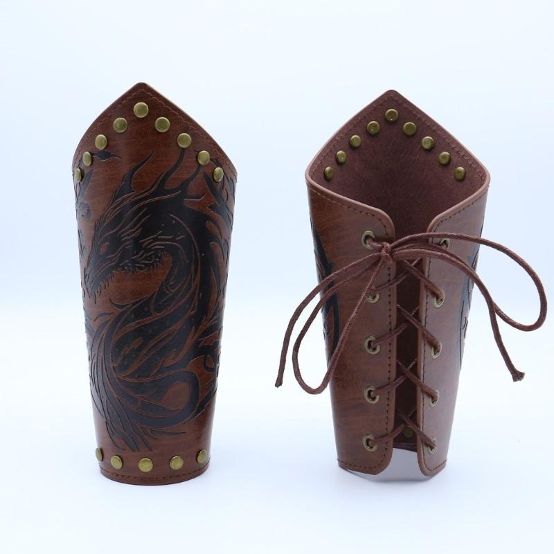 Historical Arm Guard Cosplay Arm Gauntlets Vintage Armband Knight Arm Guard Festival Costume PU Leather Arm Bracers