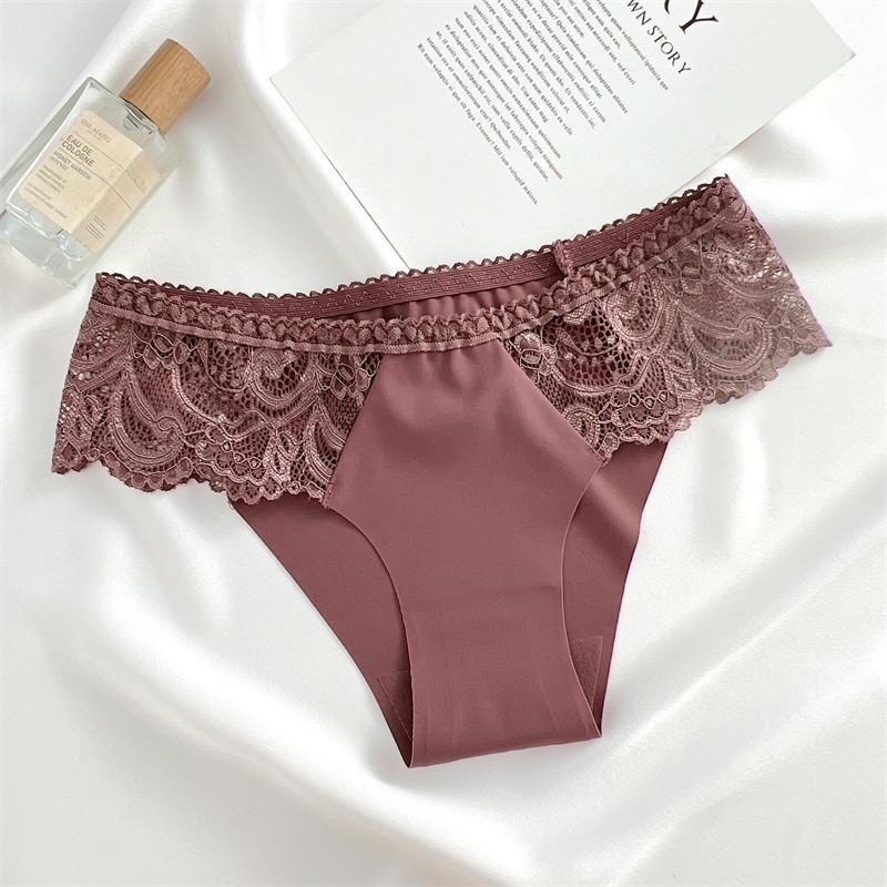 FINETOO Woman Ice Silk Panties Soft Briefs Lace Comfortable and Breathable Lingerie