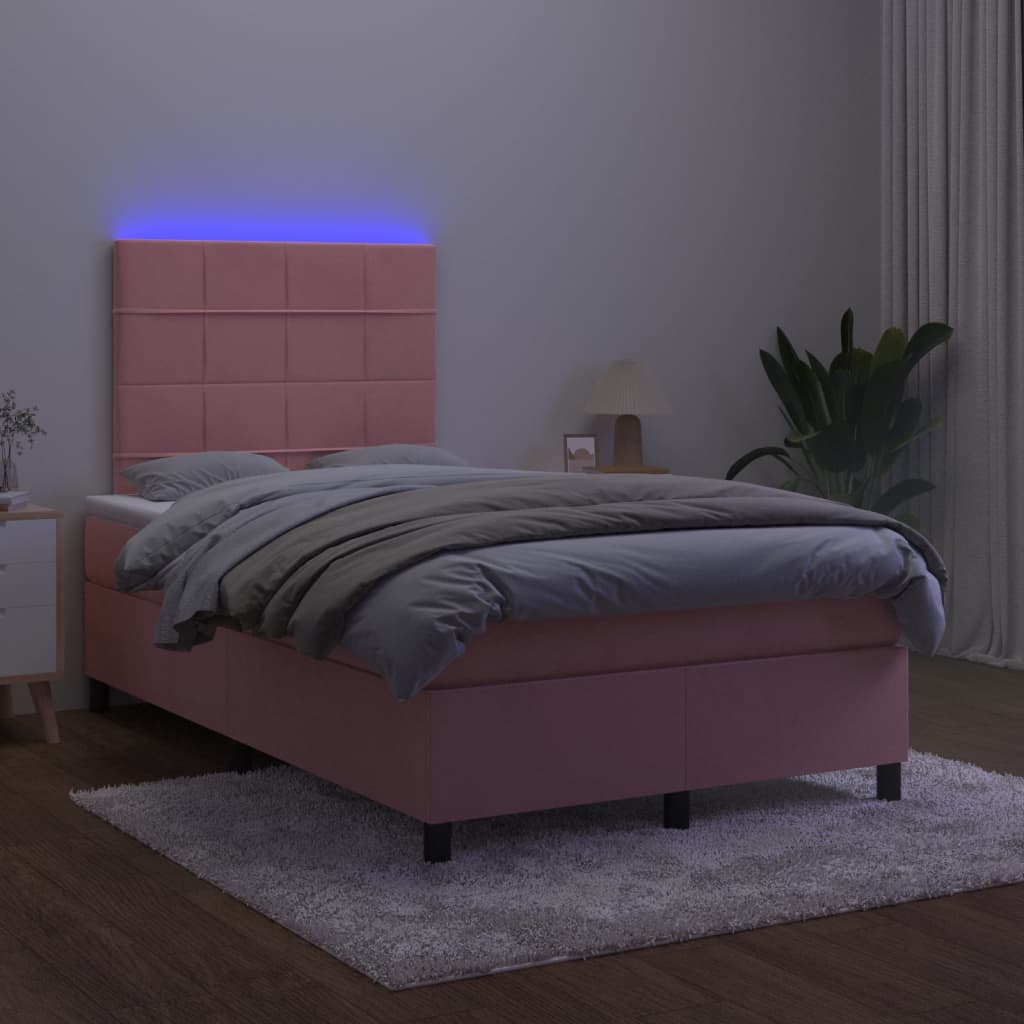 Vidaxl Continental Bed with Mattress and LED, Pink Velvet 120X200Cm