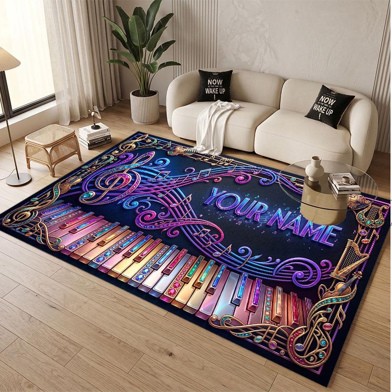 Tappeto in Velluto Morbido di Cristallo Tema Generale Musica Stampa Personalizzata Nome & Testo Tappeto Antiscivolo per Camera da Letto Soggiorno