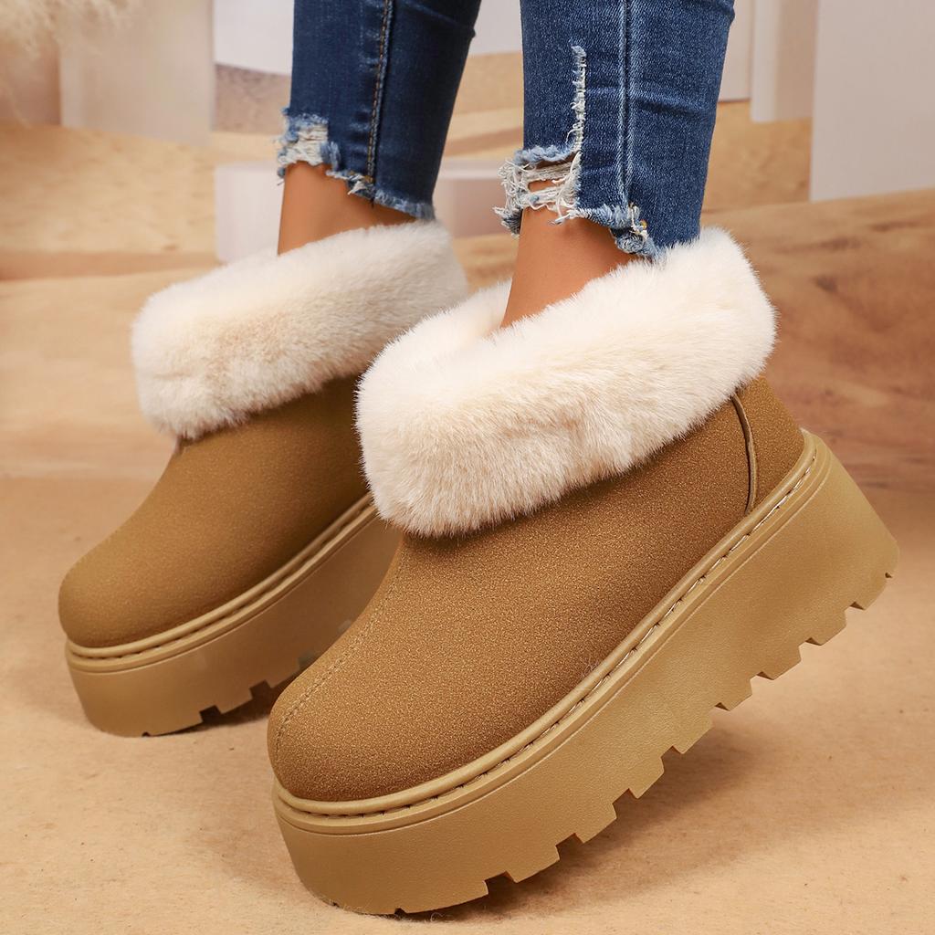 Fashionable Thick Soled Velvet Anti Slip Walking Boots for Winter New Round Toe Comfortable Casual Warm Snow Boots for Women