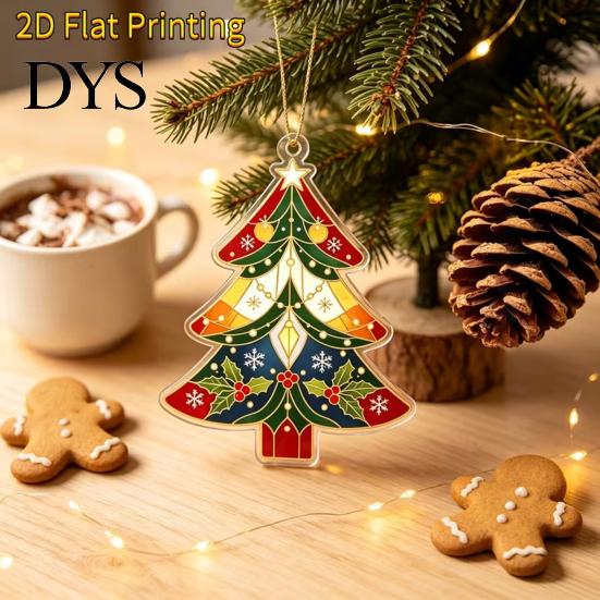 2D Flat Xmas Tree Decoration Acrylic Christmas Ornament, Vintage Stained Multipurpose Holiday Party Ornament Glass Style Hanging Pendant, Festive