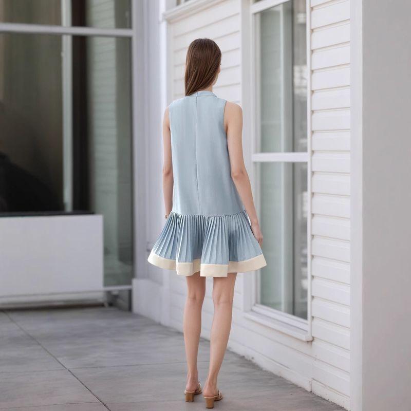 Fashion Style New Arrival Fashion Casual Loose Round Neck Sleeveless Ruched Dress Loose Pleated Dress