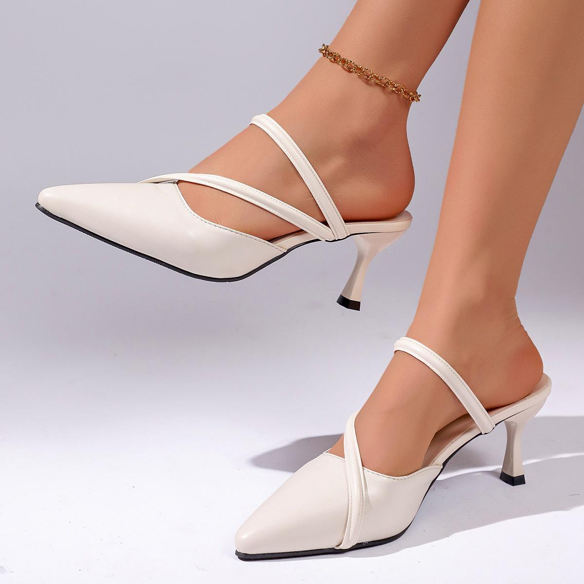 2026 High Heel One-Strap Pointed Toe Sandals: Fashionable, Versatile, Plus Size 41 белый