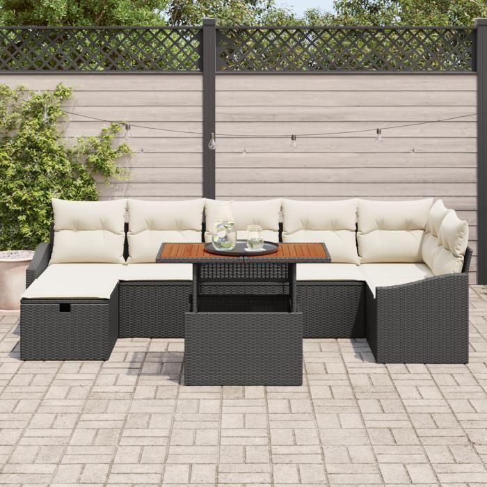 VidaXL Ensemble de canapés de jardin 8 pièces avec coussins Noir Poly Rotin 3361362