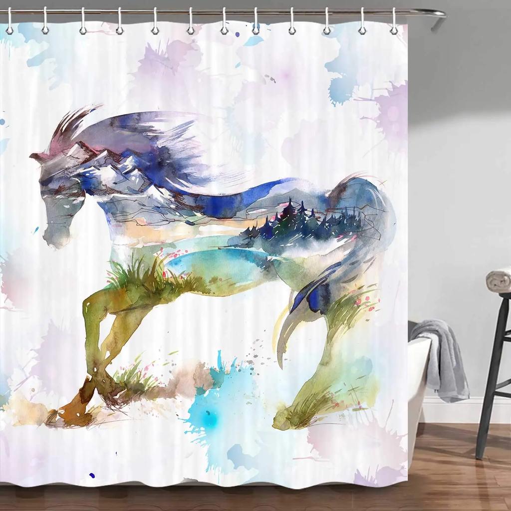 Horse Shower Curtain Western Masculine Horses Run In Farm Field Animal Farmhouse Bath Curtain Waterproof Polyester Fabric Decor