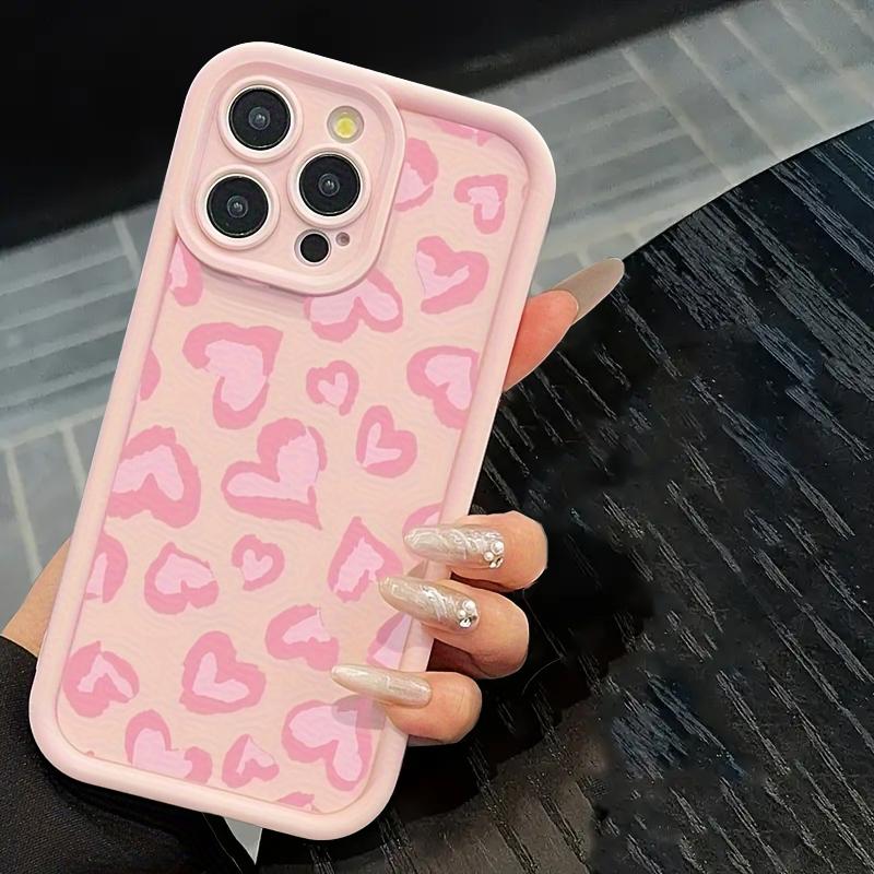 

Pink Lips Leopard Print Love Heart Bow Pattern Phone Case For iPhone 16 Pro Max 15 14 13 12 11 XS X XR 7 8 16 Plus SE 2022 Cover iPhone 13&TPU