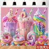 2D Whimsical Pink Candy Theme Backdrop for Kids Dessert Themed Events