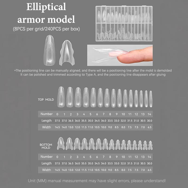 240 Stück Sandwich Dual-Nagelform Coffin Mandel-Nagelformen 14 Größen Wiederverwendbar Obere und untere Formen Nagelkunst-Verlängerung Obere Form Untere Form
