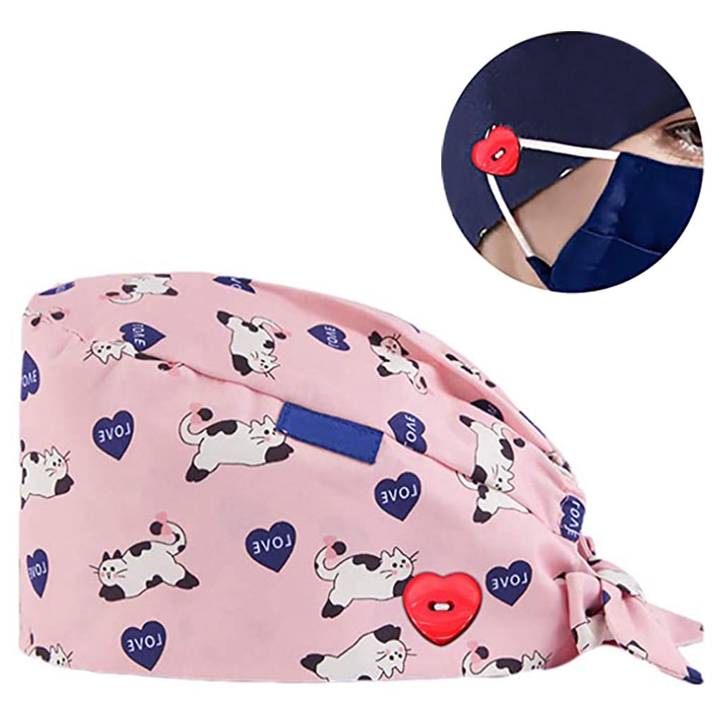 Fashion Printed Button Work Hat Casual Unisex Scrub Cap