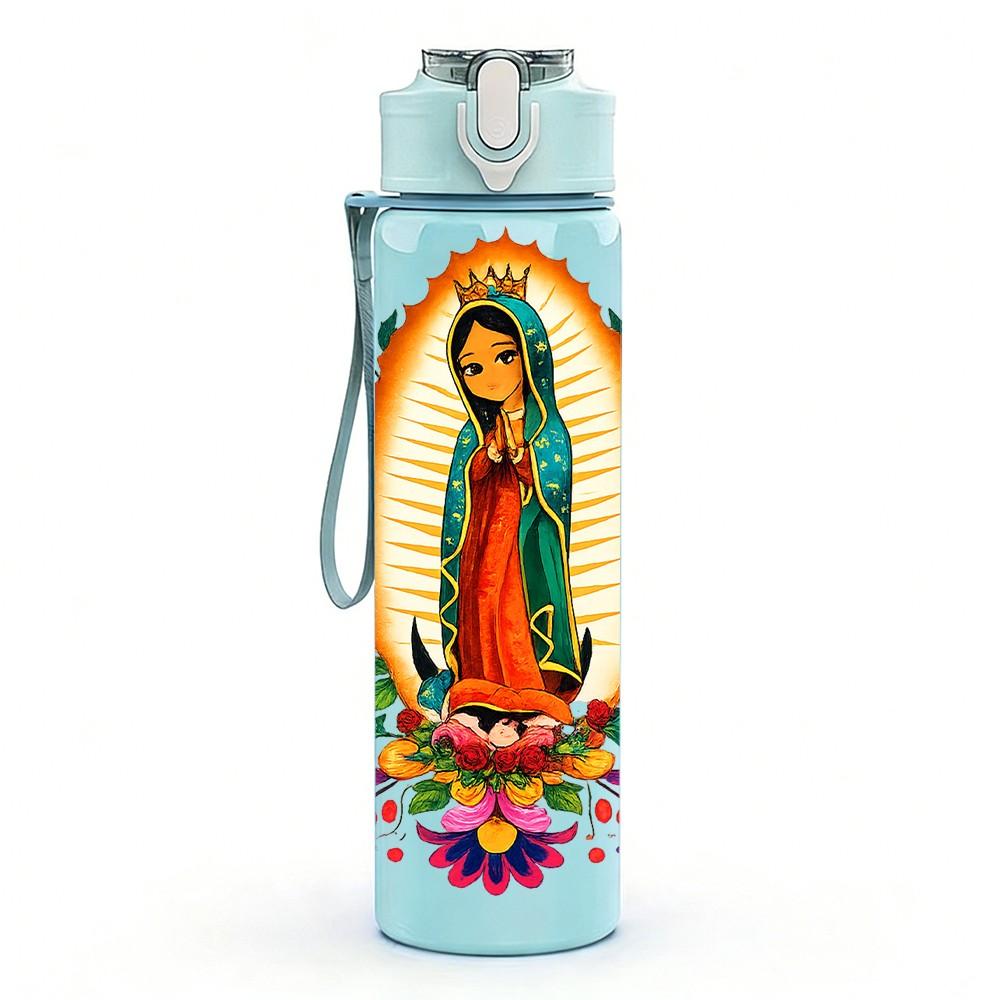 1PC Our Lady Of Guadalupe Religious Print 750ml Color Plastic Sports Water Bottle Leakproof Flip Straw Lid Suitable for Sports Office Home Use