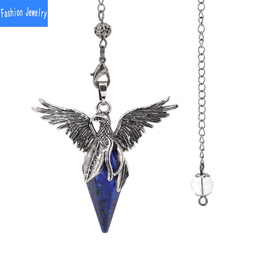 Natural crystal stone hexagonal cone phoenix wings pendant retro pendulum peace dove pendant
