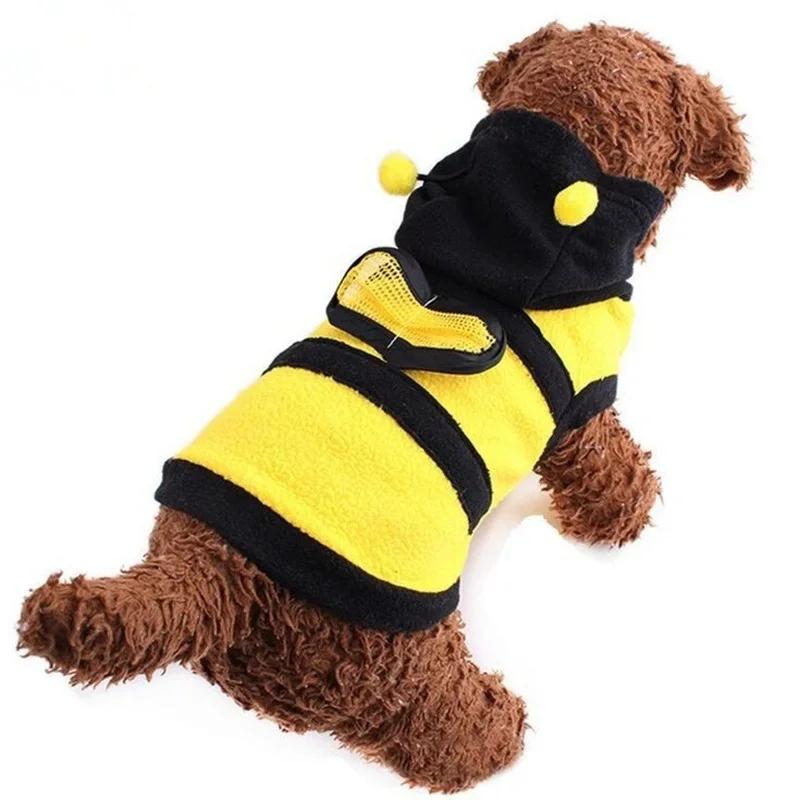 Creative Design Lovely Small Dog Bee Pattern Coat Apparel Halloween Cosplay Sweater Dog Hoodies Outfit Fleece Pet Dog Clothes