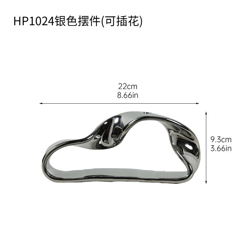 Creative Ceramic Silver Vase Geometric Ornaments Circular Hollowed-out Flower Arrangement Three-dimensional Ribbon Lines