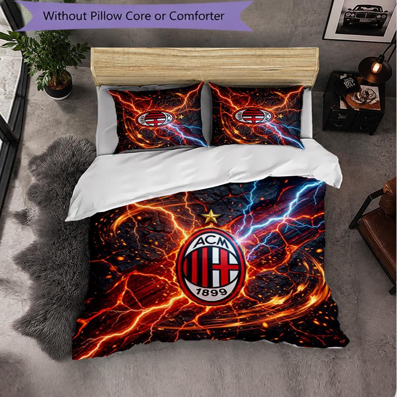 Set Lenzuola AC Milan Modello 3 Pezzi Morbida Copripiumino in Microfibra con Federe per Camera da Letto