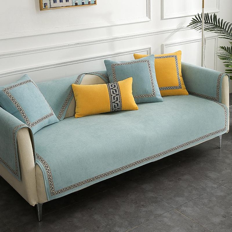 Chenille Sofa Cover Thicken Corner Couch Covers Mat Solid Color Slipcover Pet Dog Kids Mat Sofa Cushion Blanket Live Room