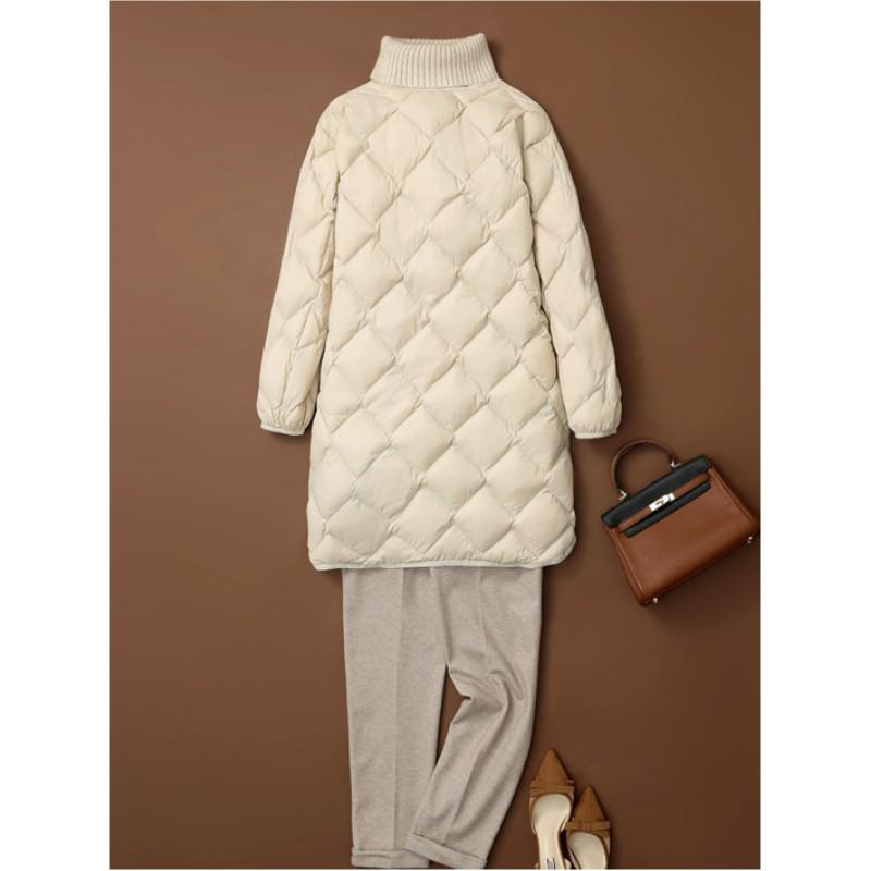 Women's Winter Medium-length Light Down Jacket Single-breasted Simple V-neck Jacket