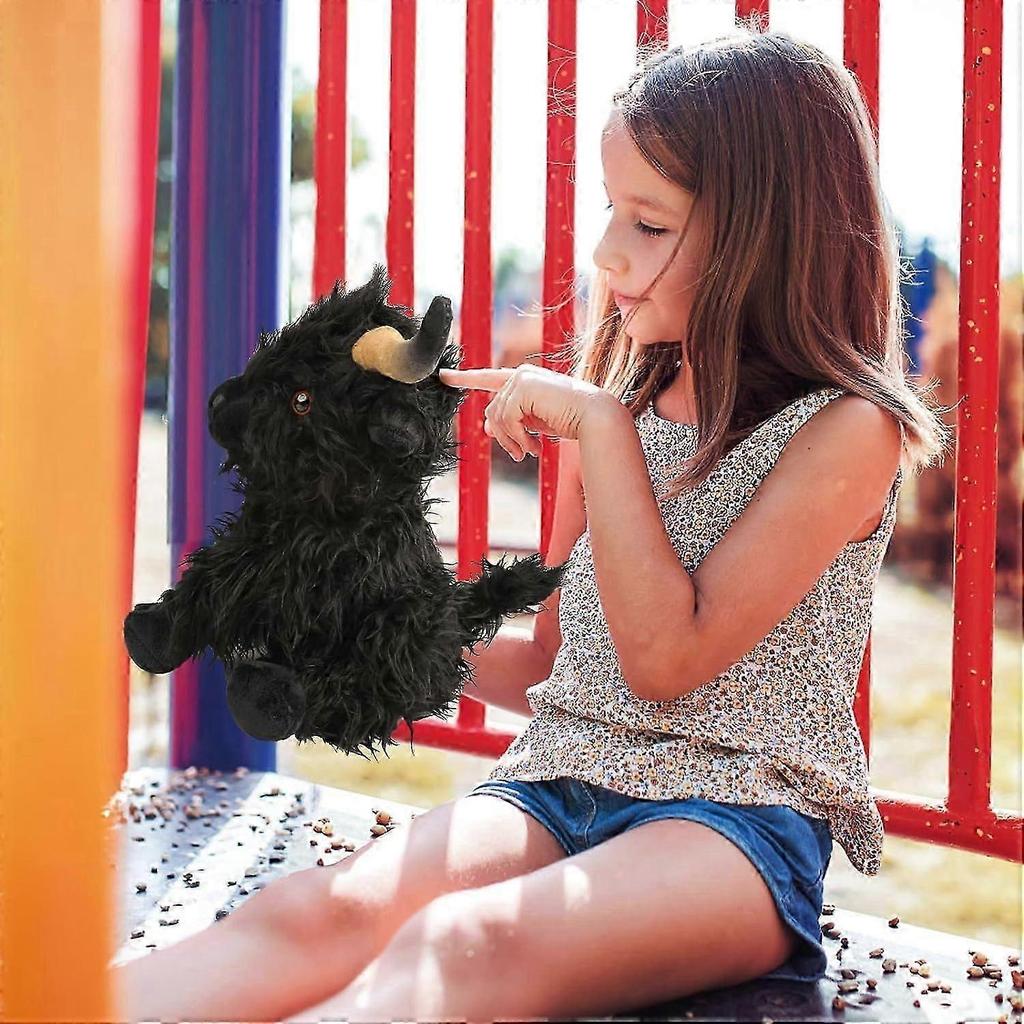 Highland Cow Stuffed Animal,10.5 inches Realistic Cow Plush Toy (Black)