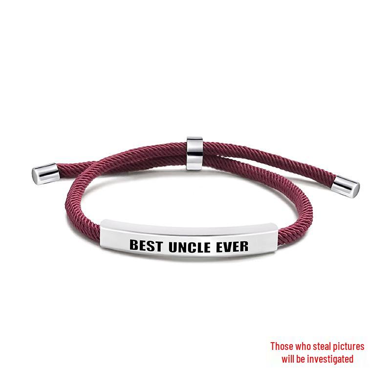 Pulseira Europeia e Americana Multicolorida de Corda Trançada com Placa de Aço Inoxidável Gravada - Presente Memorial de Bom Tio para o Natal