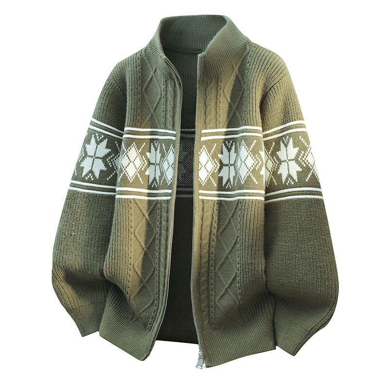 

Men s Black Knit Zipper Jacket Argyle Pattern Striped Warm Casual Sweater Outerwear Coat 4XL зелений
