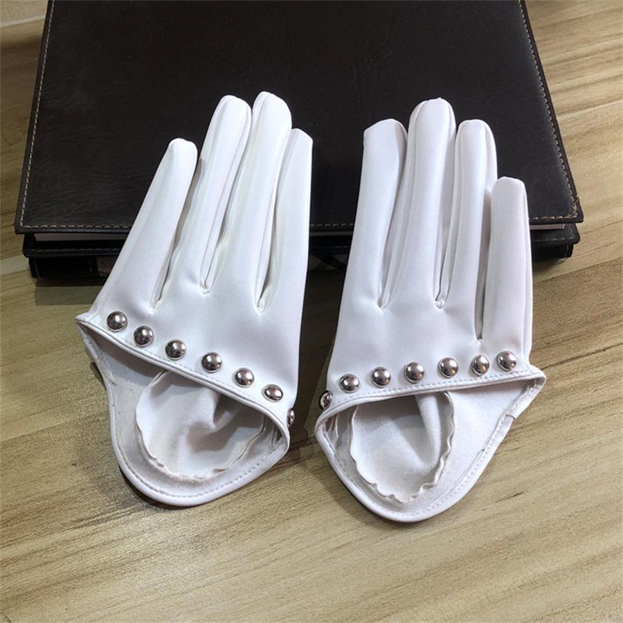 

Studded Faux Leather Gloves for Women Party Cosplay L білий