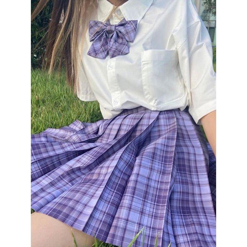 Grid Shaped High Waisted A- line Skirt Plaid High Waist Preppy Style A- line Skirt