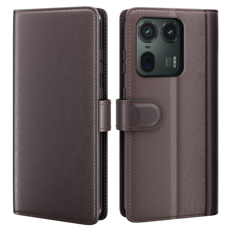 

For Motorola Edge 50 Ultra 5G/Moto X50 Ultra 5G Case Genuine Split Leather Phone Cover with Wallet Stand Brown