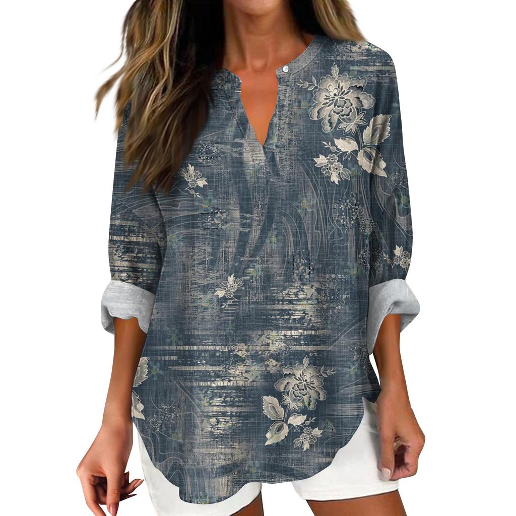 Women's T Shirt Tee Printed Long Sleeve Daily Weekend Fashion Basic V Neck Curved Hem Regular Top