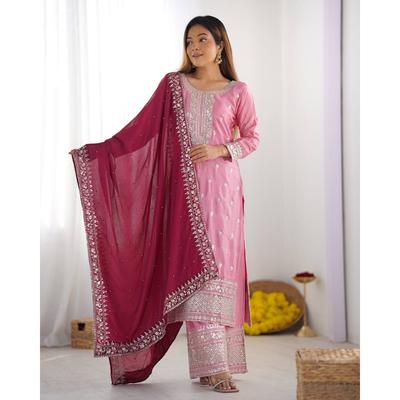 Women Designer Chinnon Silk With Embroidery Sequence Work Salwar Kameez Suit VFP-1875a1