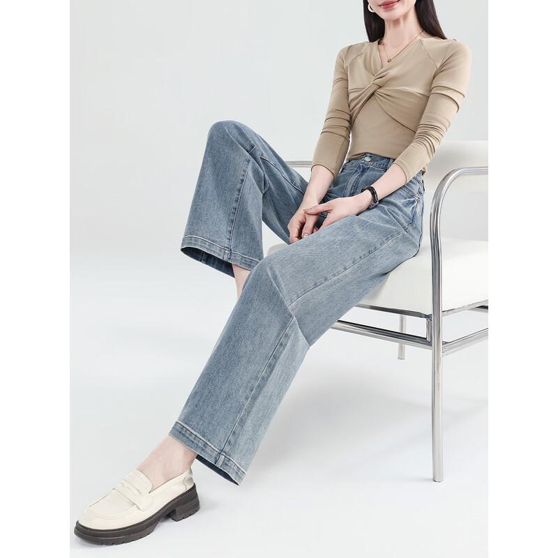 Retro Blue High-Waist Cropped Straight-Leg Denim Jeans